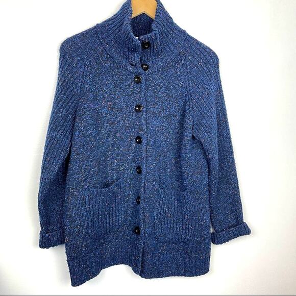 Drapers & Damons Blue Cardigan Sweater Chunky Knit Cozy Petite Large - Picture 1 of 7